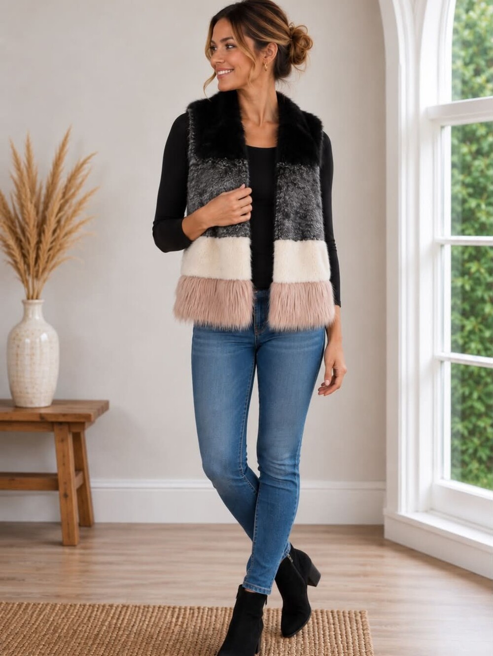 Stylish Black and Pink Women's Vest M/L